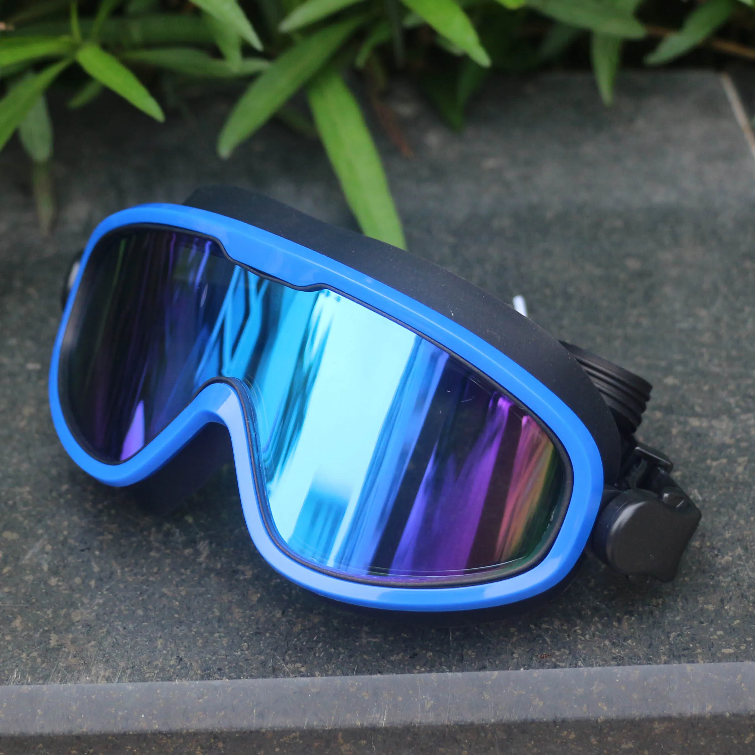 Fashion design outdoor waterproof glasses big frame wide clear vision swimming goggle