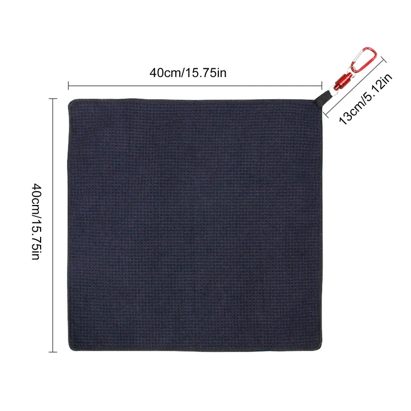 Golf Cleaning Towel Black 15.7x15.7 Inch With Magnet Hook Microfiber Supplies Golf Special Use Wet and Dry Dual Cleaning Towel