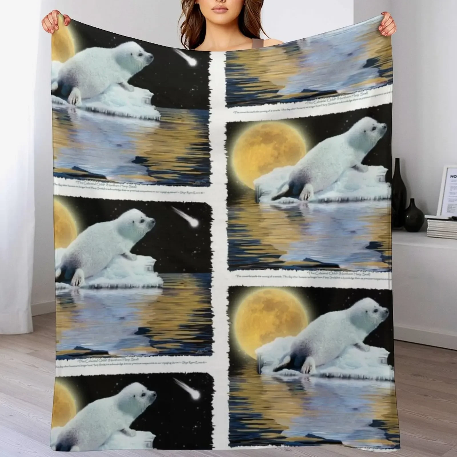 The Celestial Child (Harp Seal) Throw Blanket Foldable Soft Warm Blanket for Outdoor Use
