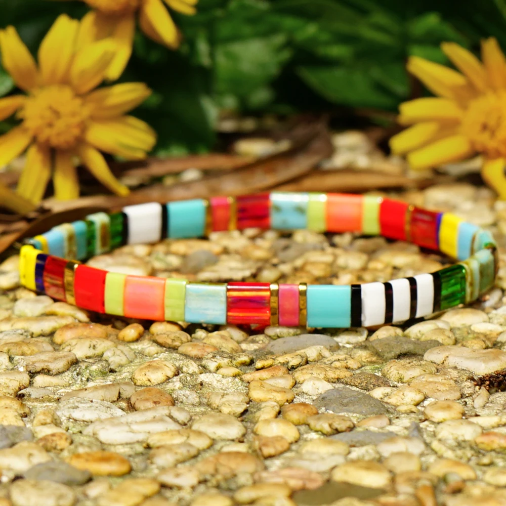 1PC Bohemian style colorful TILA glass beaded bracelet, suitable for men and women to wear on vacation