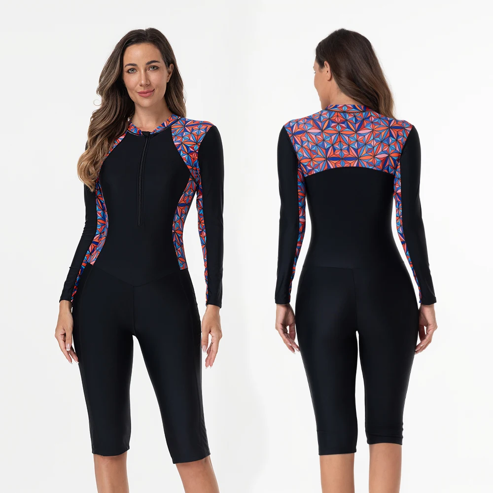 New Women Swimsuit With Sleeve One-Piece Bathing Suits Female Beachwear Sport Style Girls Swimwear Woman Surfing Suit Diving