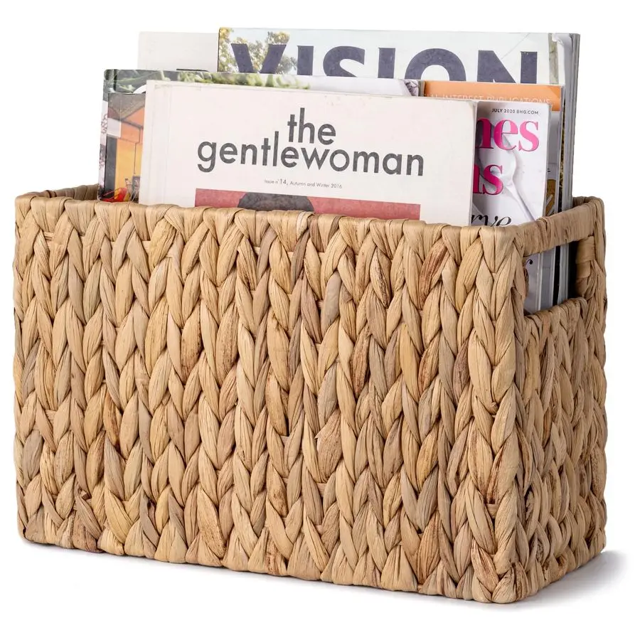 

HandWoven Magazine Holder, Magazine Wicker Basket for Bathroom, Office, Rattan Magazine Holder, Natural Water Hyacinth, 1 Pack