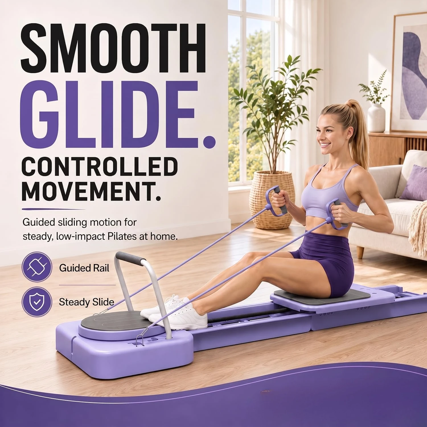 Pilates Reformer Board, Portable Full Body Fitness Core Trainer, Home Gym Workout Equipment, Multifunctional Resistance Exercise Platform, Modern Functional Style, Black Finish, 1 Set