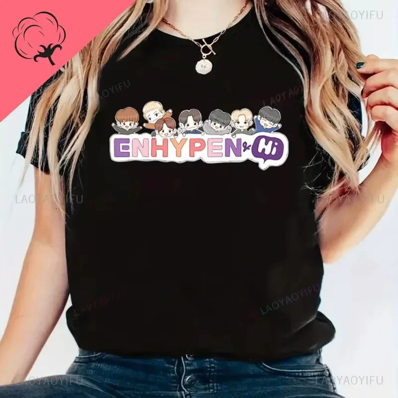 Playera Enhypens تي شيرت كوريا مخصص مطبوعة الجرافيك عادية مضحك جديد شعبية قصيرة الأكمام قمة الموضة محرك المشجعين الملابس تيز
