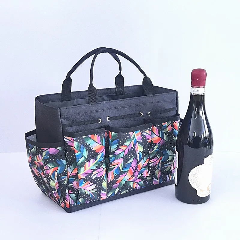 2pcs Portable Garden Tool Tote Bag Oxford Storage Bag Colorful Leaf Print Multi Compartment Pocket For Gardening Shovel Scissors