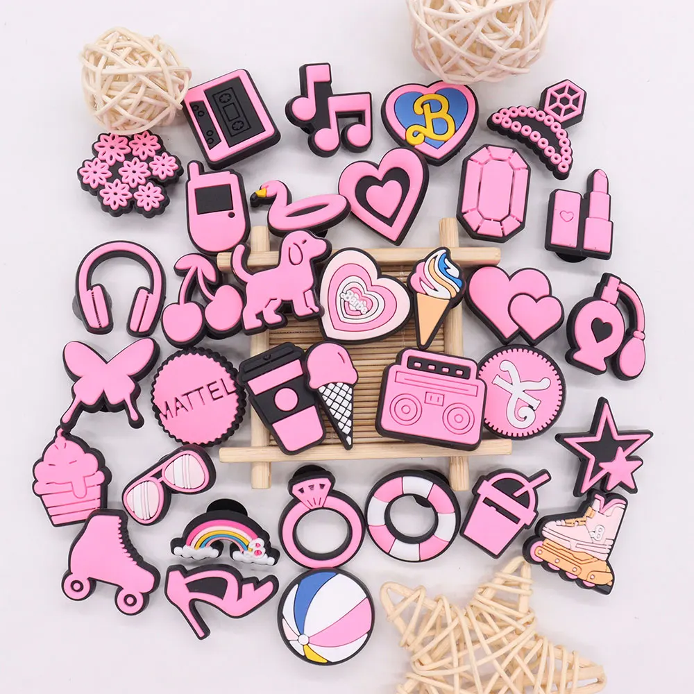 سحر الأحذية البلاستيكية للأطفال ، خاتم فراشة وردي ، نجمة ، إكسسوارات أحمر شفاه على شكل قلب ، ديكور حذاء صندل ، هدية عيد الميلاد ، تخفيضات كبيرة ، 1 روض #5