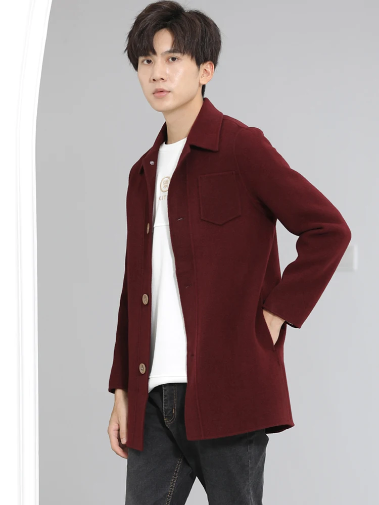 Autumn and Winter New Men's Coat 100% Pure Wool Woolen Coat Fashionable All-Match Jacket Solid Color Casual Suit Woolen Coat