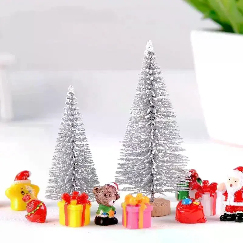 Mini Christmas Tree Ornament With Snow Frosted Design Cute Figurines For Tabletop Holiday Party Decor