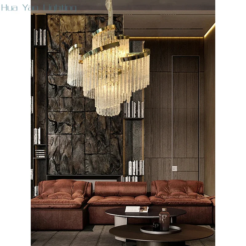Spiral Icicle Handmade Glass Neoclassical Chandelier Living Room Ceiling Art Deco Gold Chrome Light Fixture Indoor Lustres Foyer