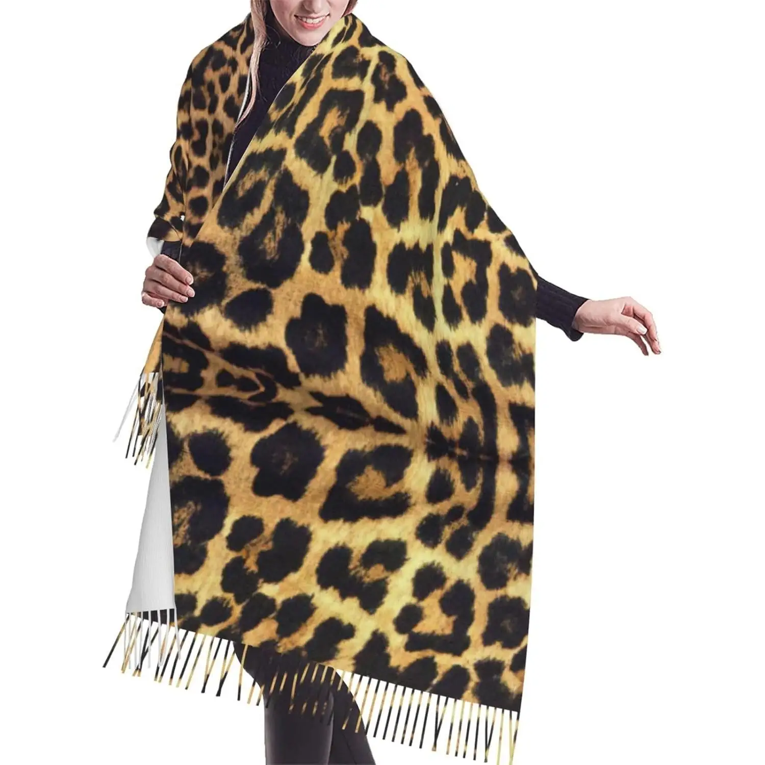 

Шарф с бахромой и леопардовым принтом, легкий женский модный шарф, мягкая шаль, шарф с кисточками, подарок, повседневный туристический офис