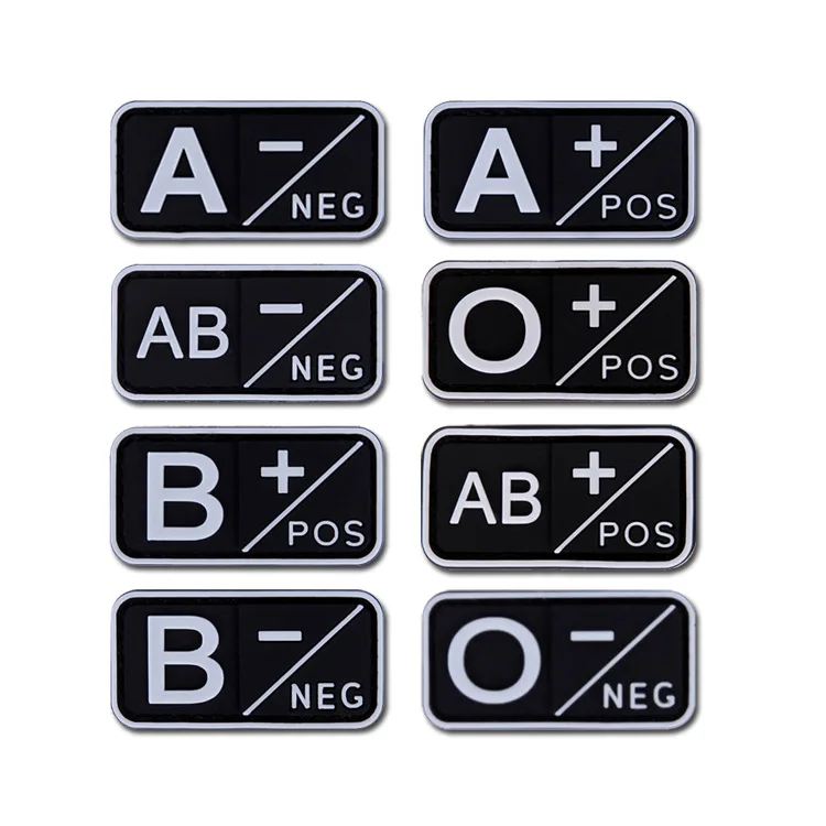 3D PVC Patch A+ B+ AB+ O+ Positive POS A- B- AB- O- Negative NEG Blood Type Group Patch Tactical Patches Military Badges