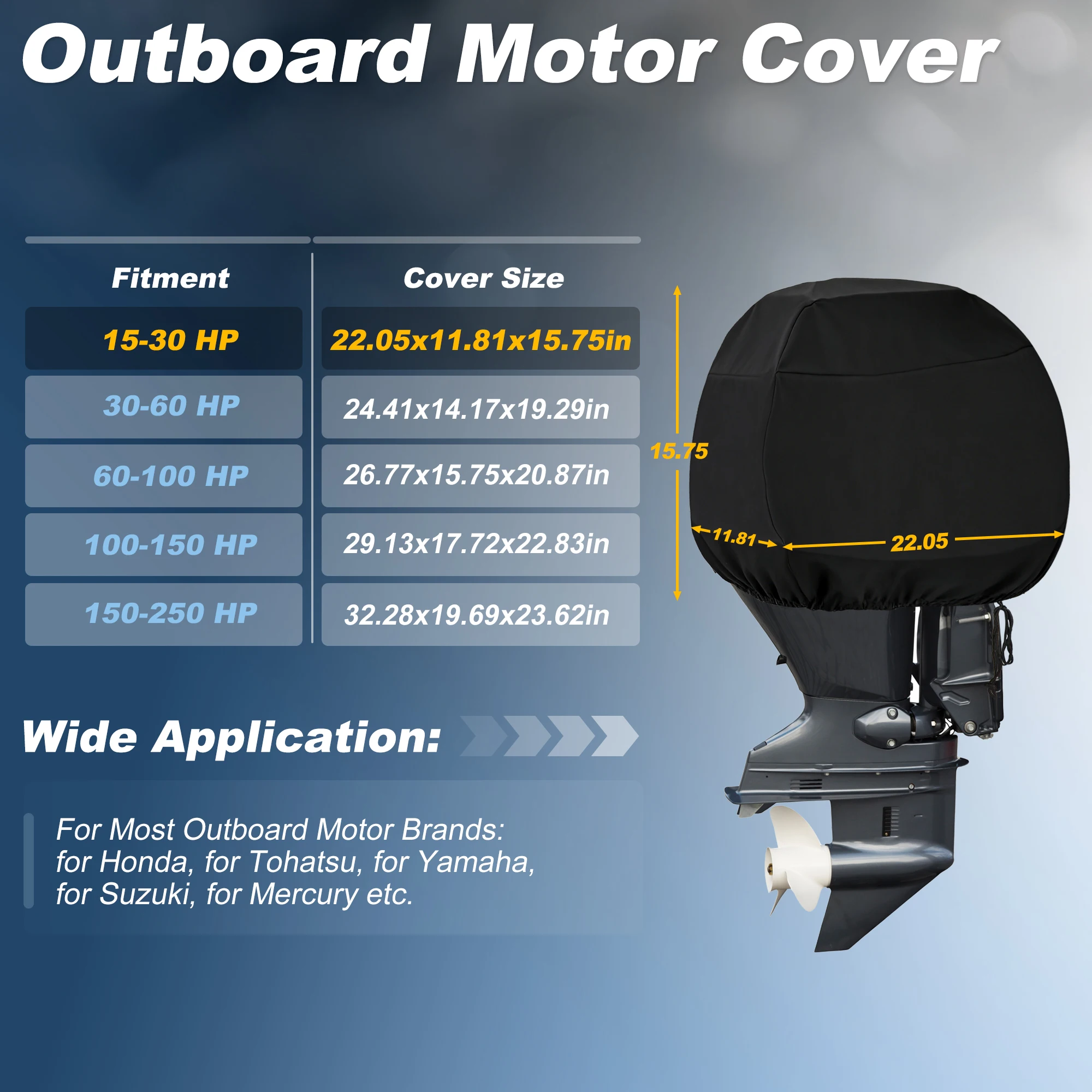 X Autohaux Outboard Motor Cover 600D Oxford Heavy Duty Boat Engine Cover Waterproof Boat Motor Semi-Cover Outboard Engine Cover