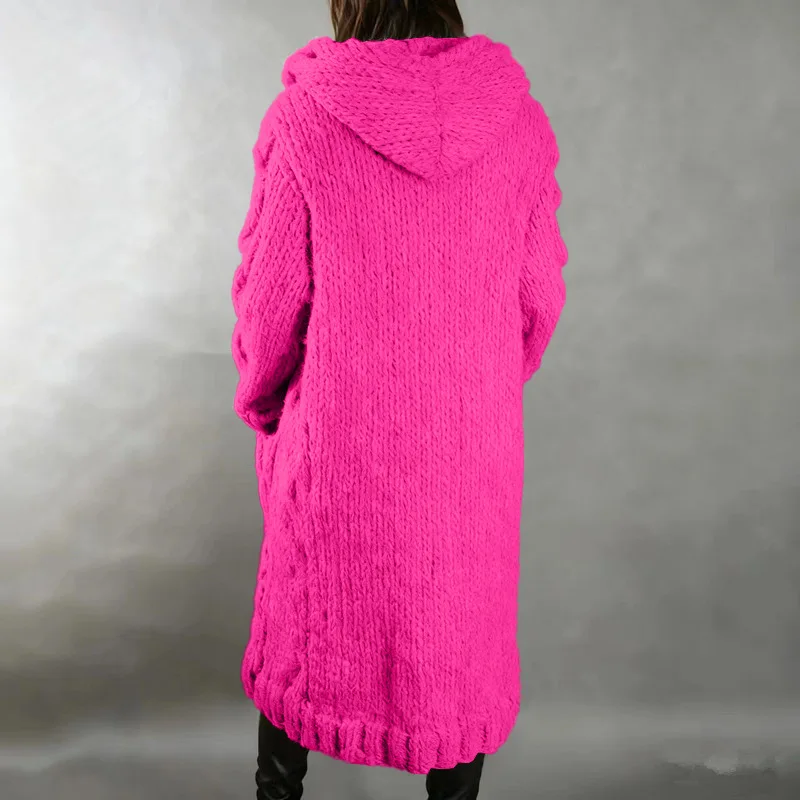 Damenpullover, neuer lässiger, lockerer, europäisch-amerikanischer Mode-Cardigan mit Umlegekragen, gestrickter langer Mantel, Pullovermantel in großen Größen – Detail 35