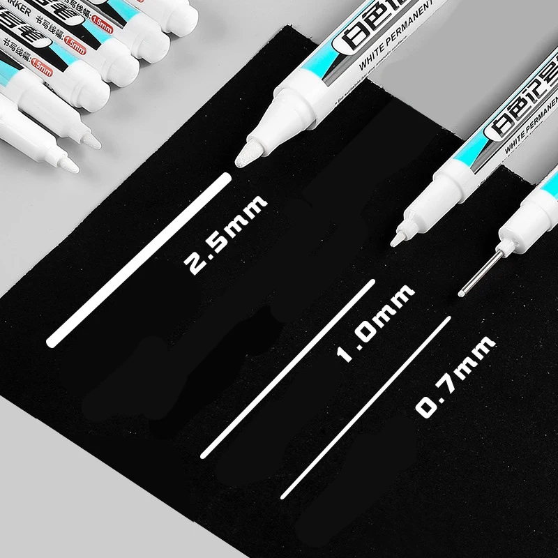

0.7/1/2.5mm White Paint Markers - Industrial White Pens, Instant Flow No Shaking Needed, Waterproof on Metal/Glass/Plastic
