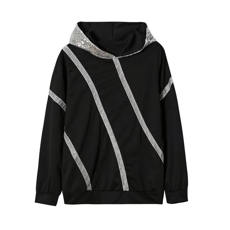 Sequin Fashion Autumn and Winter European and American Hot Sale Printed Loose Hooded Sweater Women's Trend