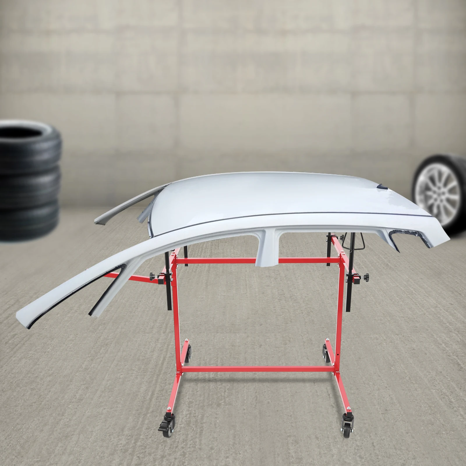 عجلة الطلاء حامل رف إصلاح السيارات الرف 100 كجم الحمولة قابل للتعديل الارتفاع 15 سنتيمتر 4 المخاريط 360 °   قابل للتدوير يستوعب 4 إطارات