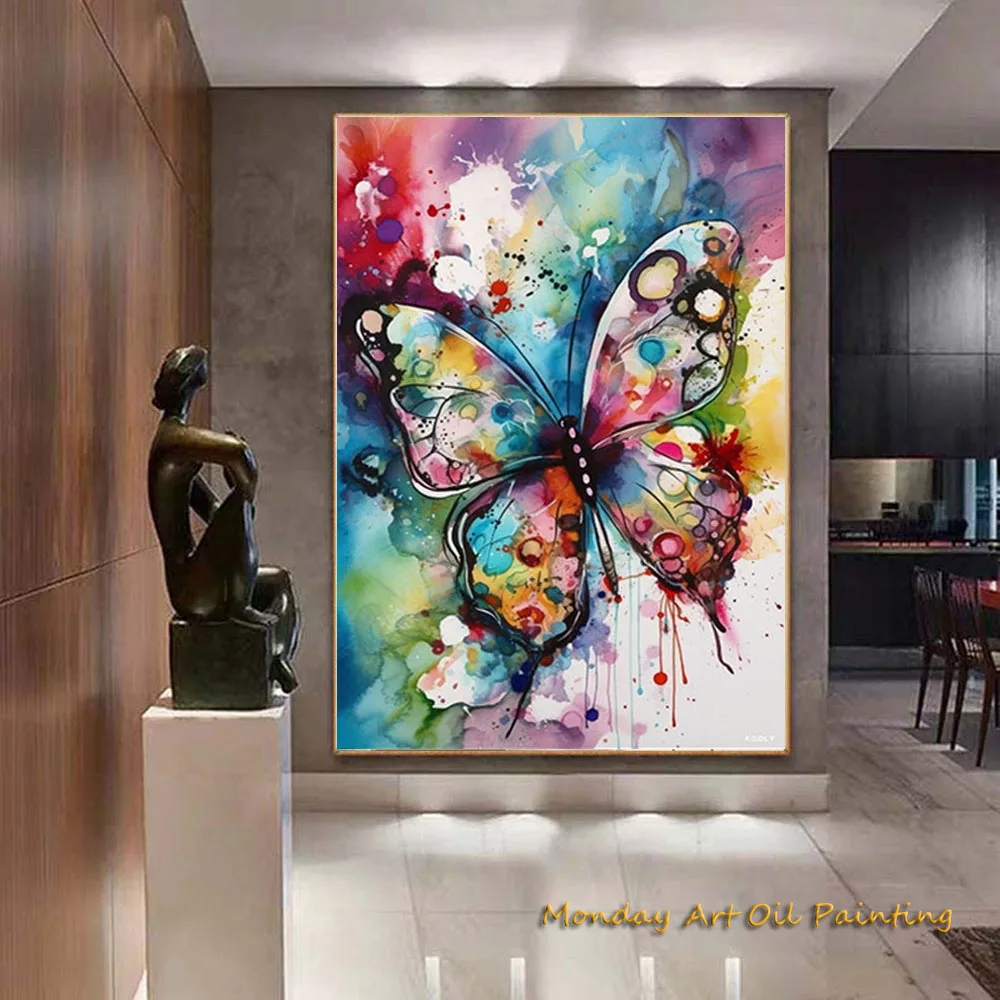 Beautiful Colorful Hand Painted Acrylic Oil Painting Butterfly Wall Art Butterfly In Water Color Wall Art Fedex Shipping Cost