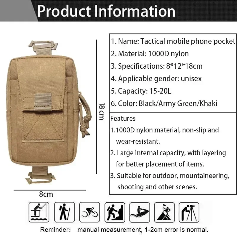 Molle tas pinggang taktis luar ruangan, kantong telepon darurat edc olahraga mendaki berlari Aksesori alat berburu