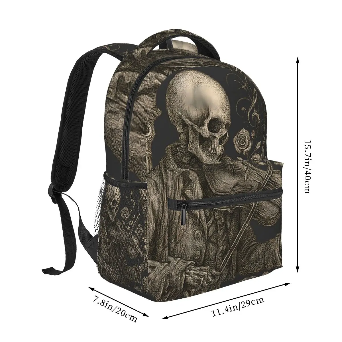 Skeleton Playing Violin Halloween Student Backpack School Bag Hiking Travel Daypack for Boys Girls Fashion Bookbag Shoulder Bags