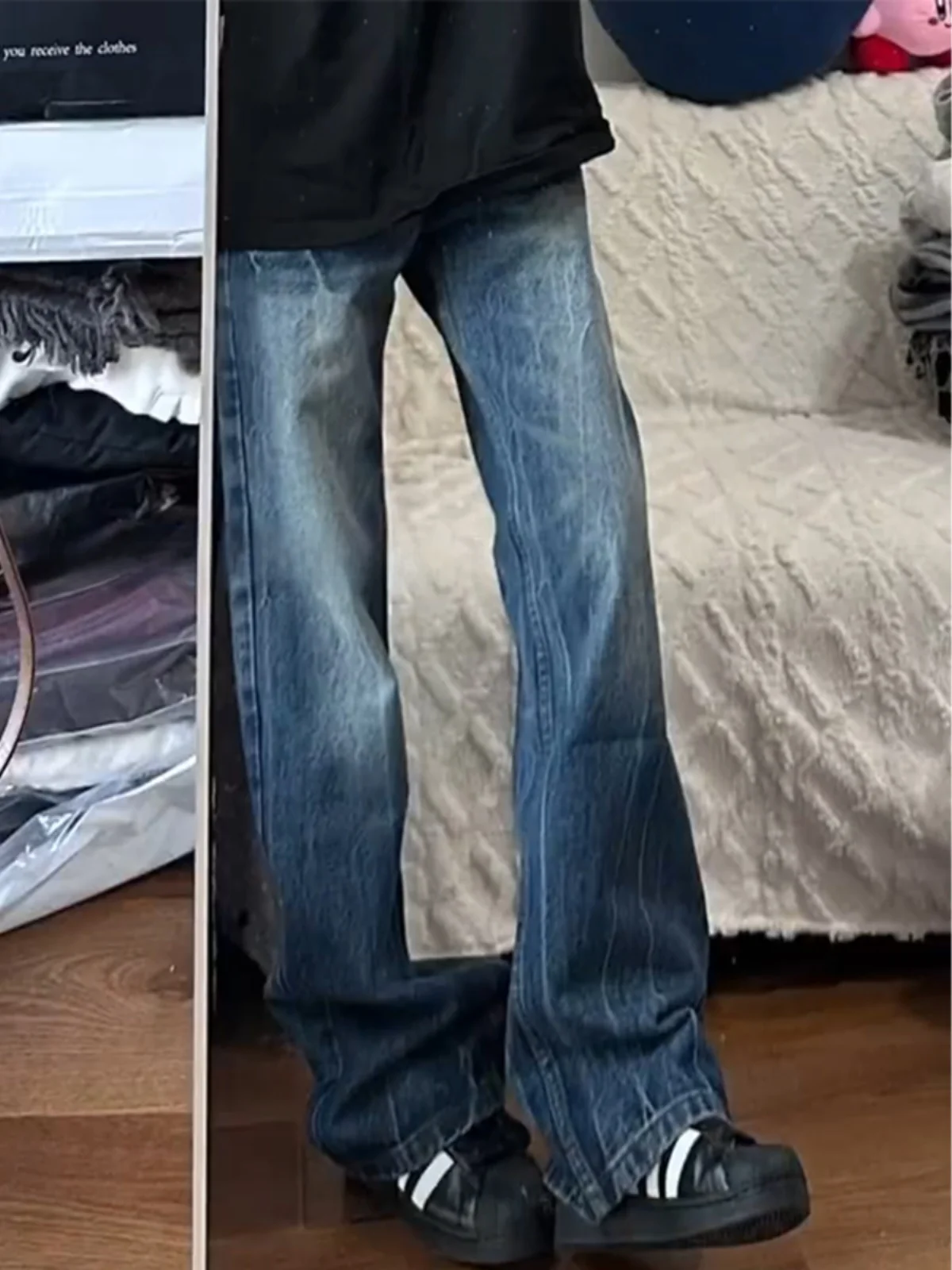 

Summer Men's High Waist Straight Leg Jeans Youth Faion Waed Slim Pants Thunder Pattern Street Sle Durable Wear Resistant