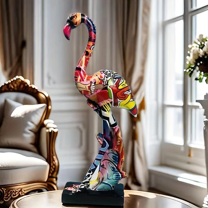 1PC Colorful Resin Flamingo Statue Nordic Home Decor for Living Room Foyer TV Cabinet Office Modern Art Ornament Birthday Gift