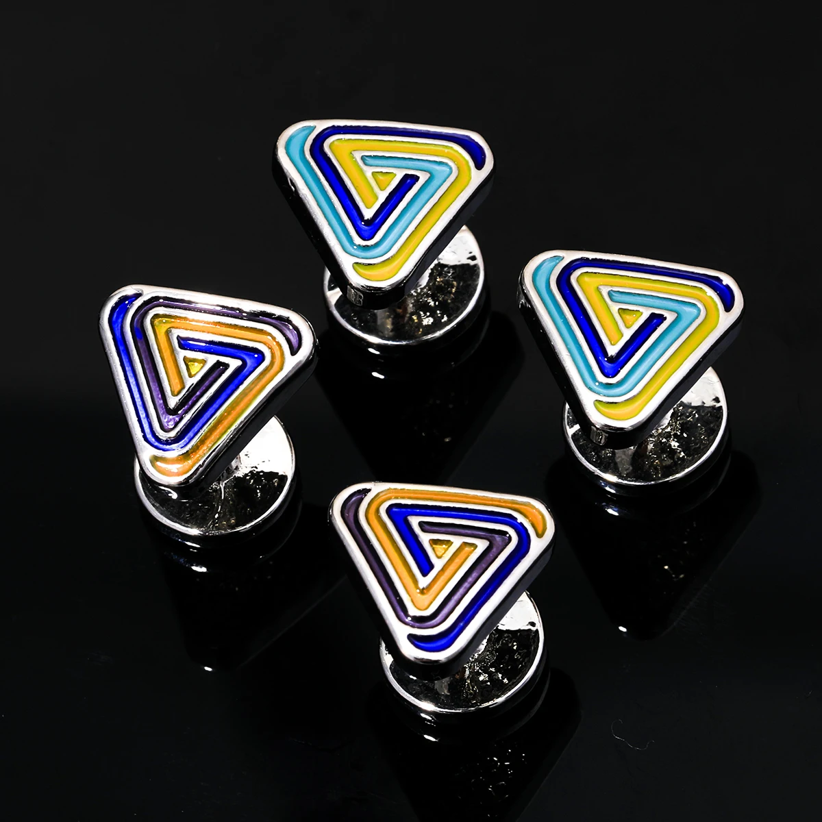 Tricolor Enamel Triangle Sleeve Nail  Men Boys Statement Yellow Purple Blue Colors Cufflinks Suit Shirt Jewelry