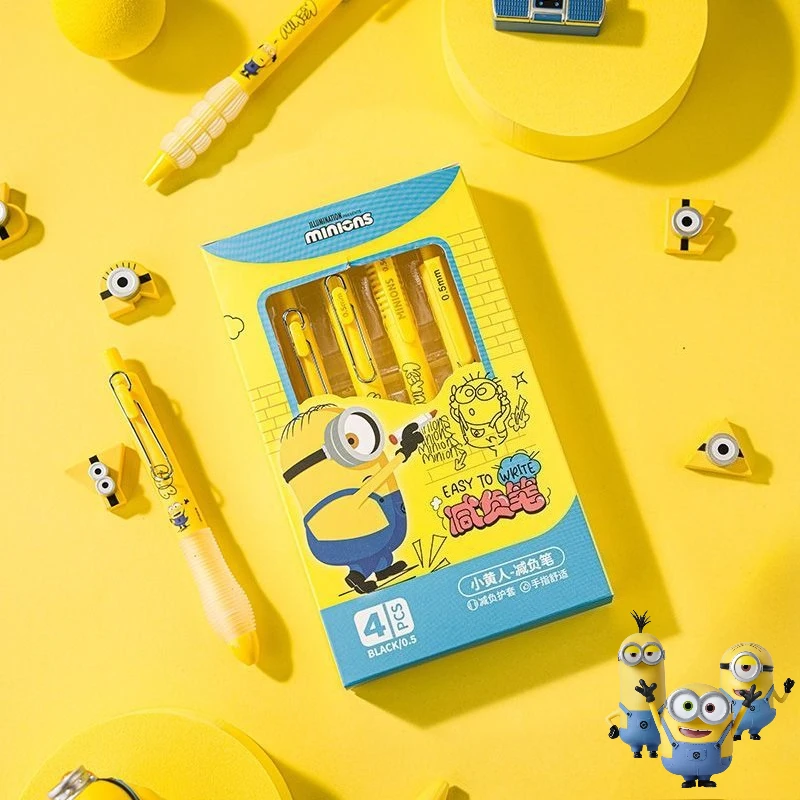 

Minions movie animation cartoon cute unisex pen kawaii student stationery office supplies retractable pen set wholesale