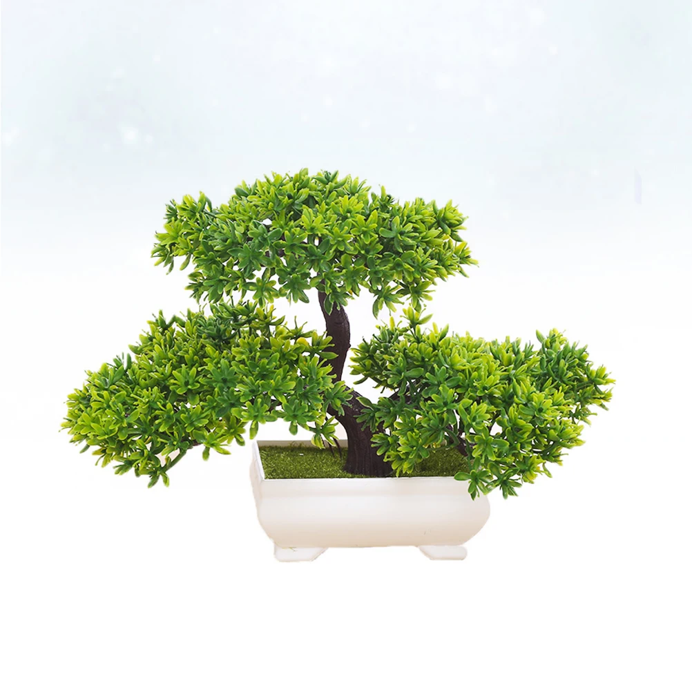 

Simulated Greeting Pine Bonsai Artificial Plastic Potted Plant Decor For Home Garden Office Hotel Small Ornament Green