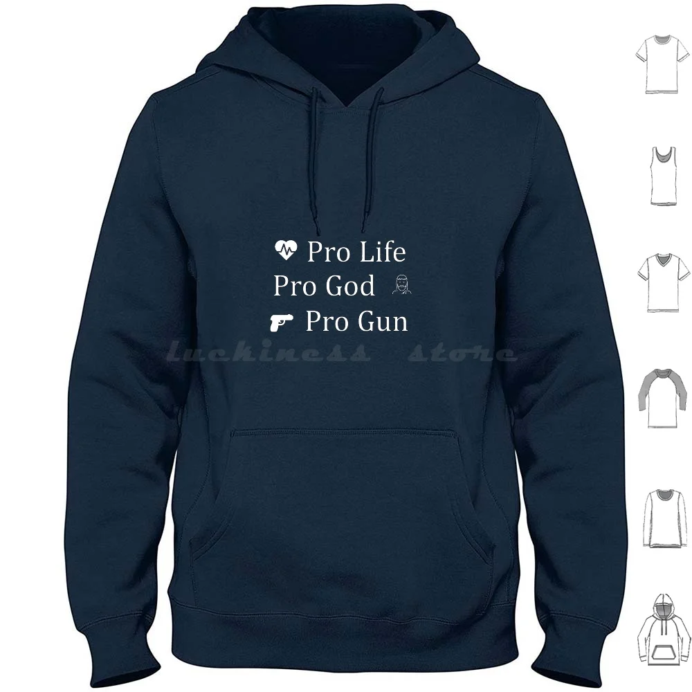 Pro Life , Pro God , Pro Gun. ¡Declaración audaz! Sudaderas con capucha de manga larga para fondo oscuro, Pro Life Pro God Pro Gun