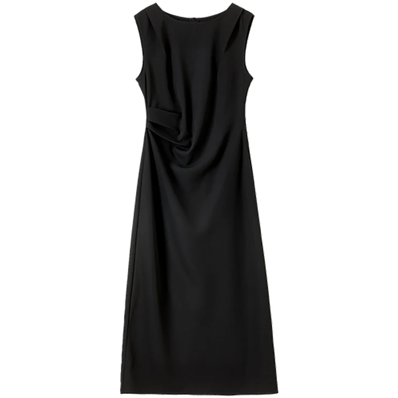 SENTUBILA Women Summer Sleeveless Dress 2025 New Collection Pleated Black Vest Dresses Simple Elegant Women's Clothing Q52LP8653