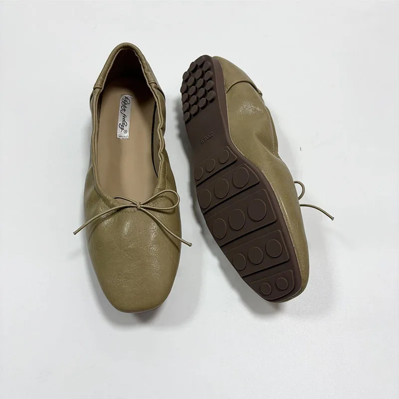 Weiche, modische flache Ballerinas mit Schleifenknoten zum Anziehen, neue Frühlings- und Herbstschuhe für Damen. – Detail 5