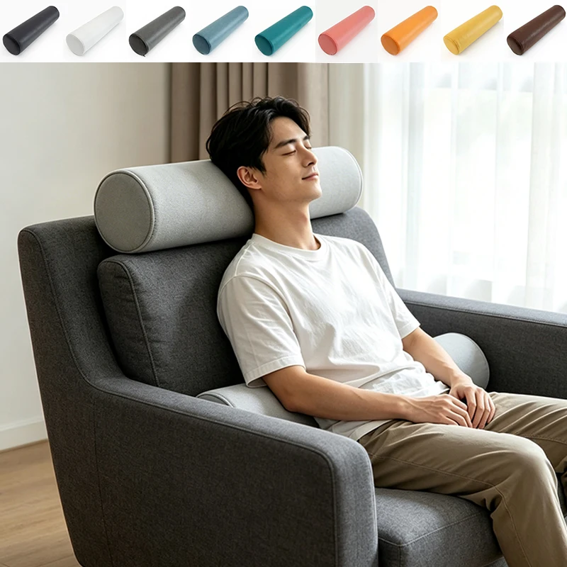 Large Multi-Scene Cylindrical Neck Bolster Pillow Waterproof Detachable Cover Foam Cushion for Office Desk Nap Car Travel Yoga