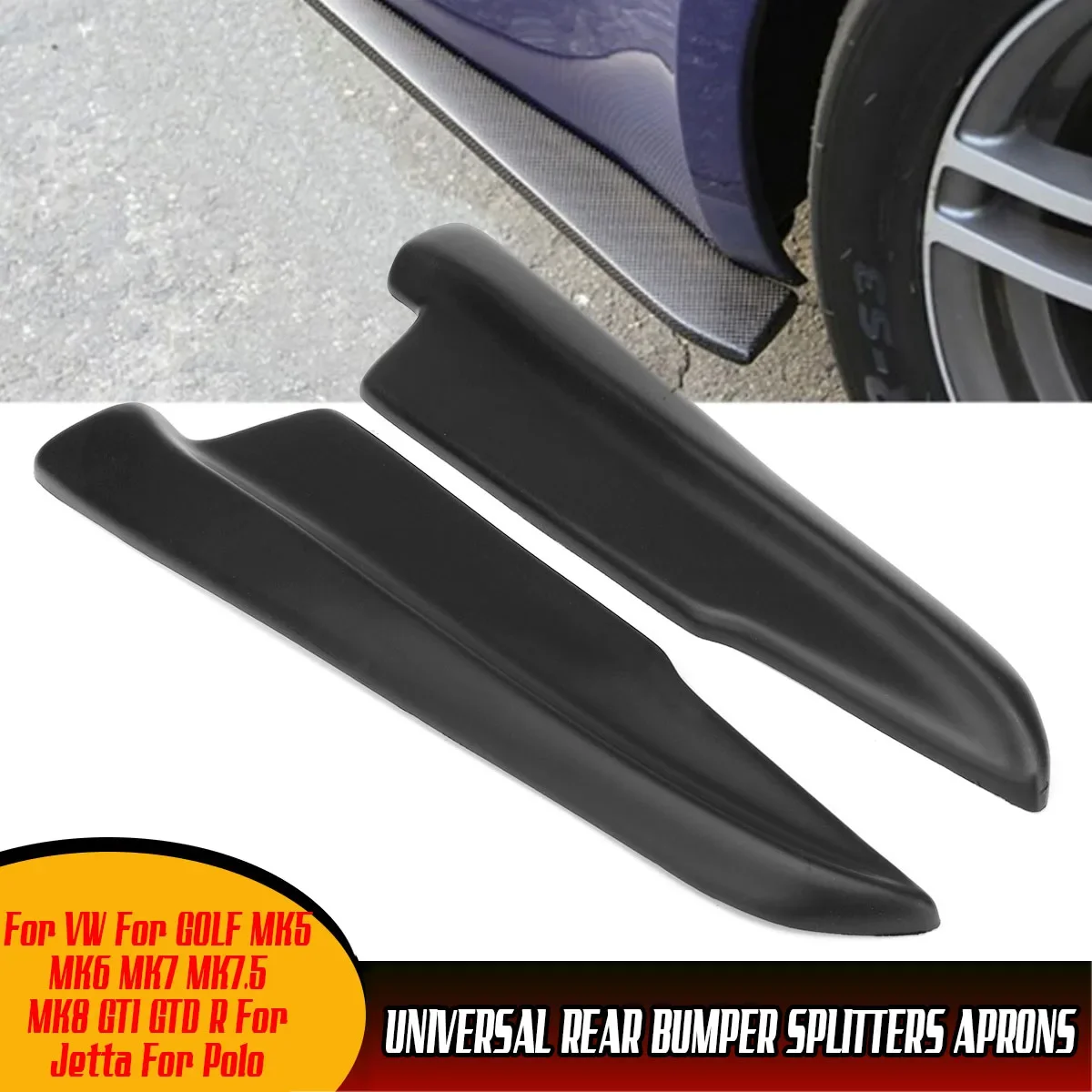 42cm 2xCar Rear Bumper Spats Splash Guard Extend Lip Diffuser For VW For GOLF MK5 MK6 MK7 MK7.5 MK8 GTI GTD R For Jetta For Polo