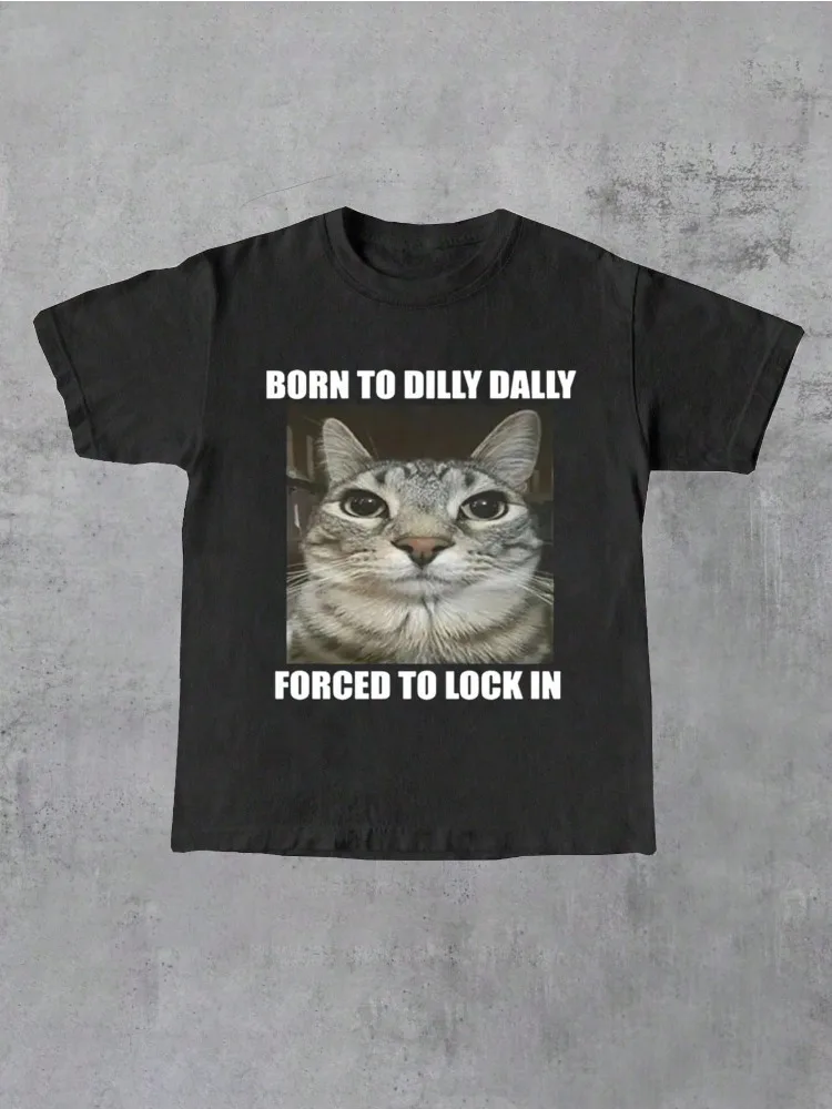 

Женская футболка с короткими рукавами и круглым вырезом с принтом игривого кота, женский модный топ, рубашка в стиле Харадзюку, уличная одежда