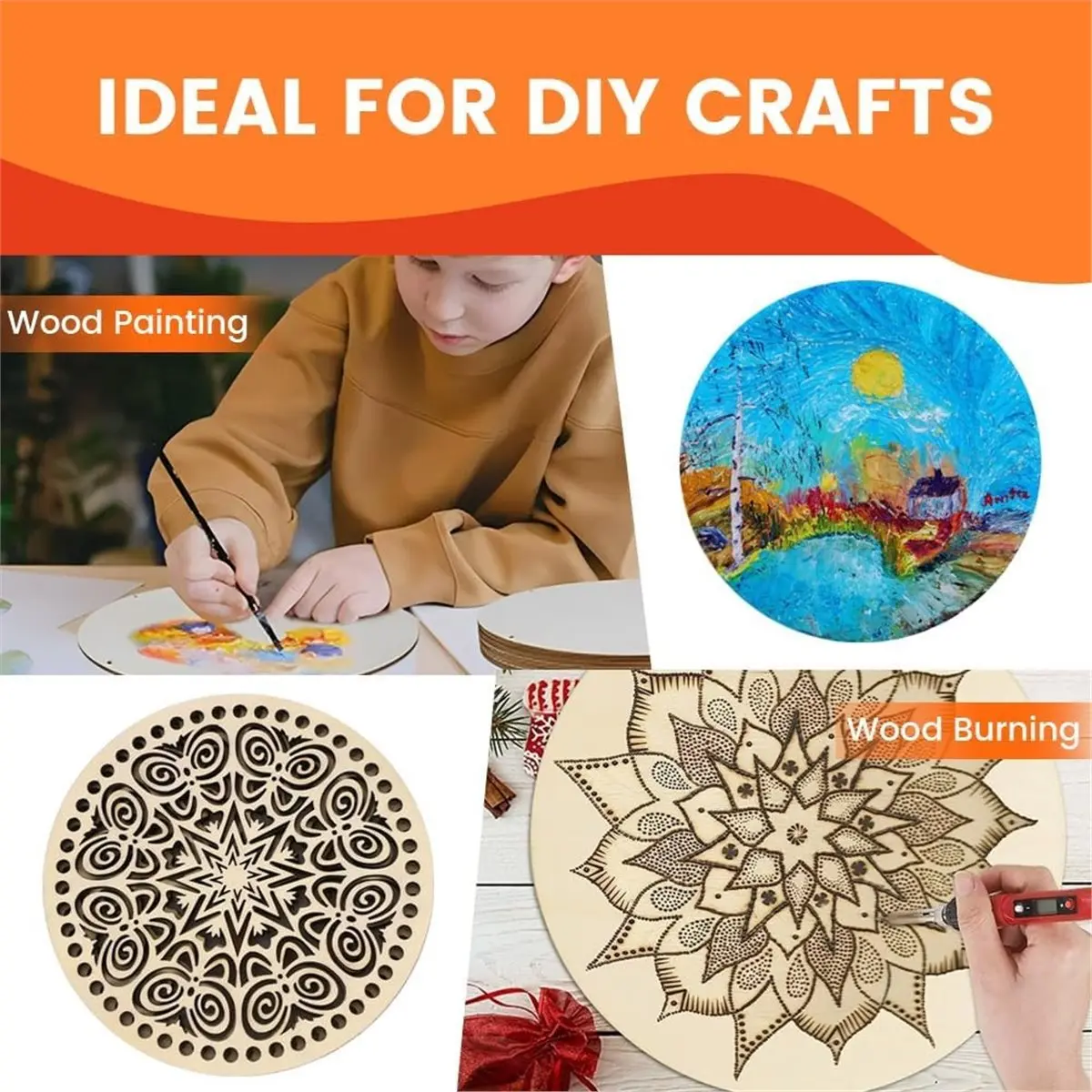 Budget-Friendly-20Pack Wood Circles for Crafts,12 Inch Blank Round Door Signs with 8 Pcs Decoration Bows and 20 Pcs Ropes,for De