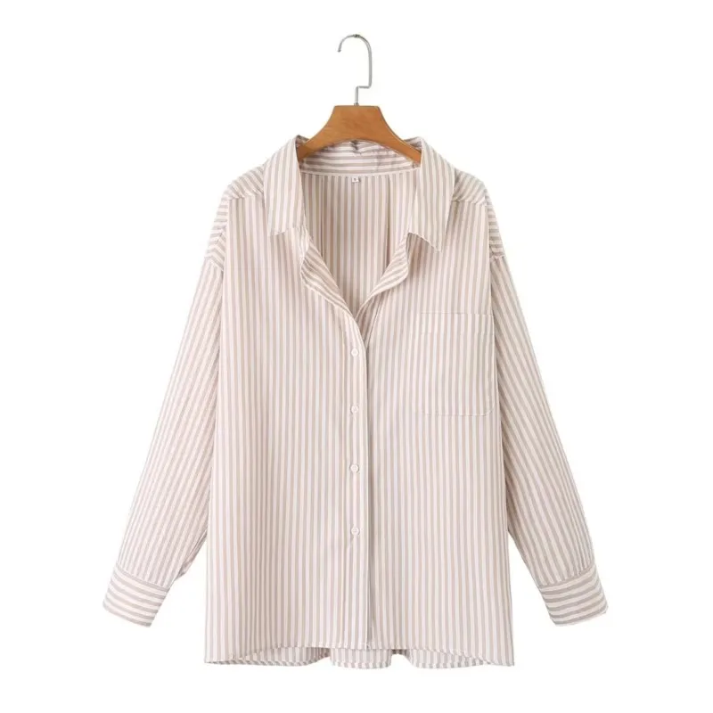 

Striped Loose Shirt For Women 2025 New Summer Casual Single Breasted Turndown Collar Blouse Female Office Lady Chic Retro Tops