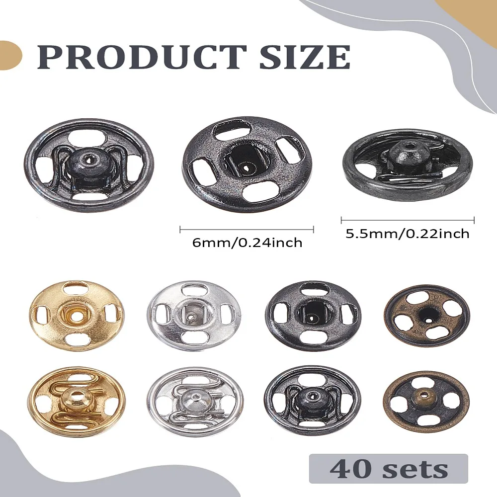 

1set 40 sets 4 colors Brass Snap Buttons Garment Buttons Sewing Accessories Mixed color 6x2.5mm 10 sets/color