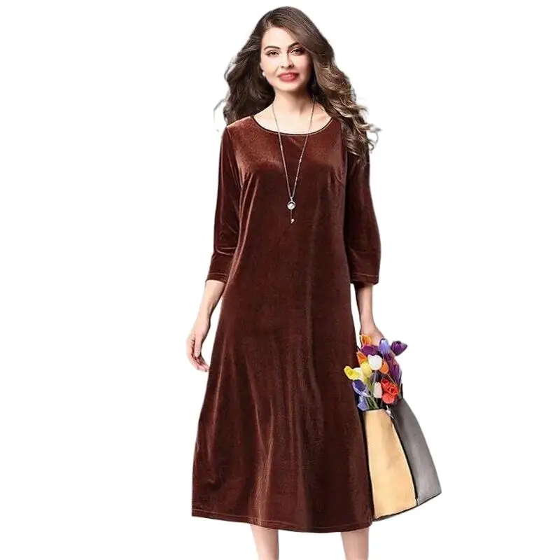 Fashion 2024 Spring New Loose A-line velour Dress High Quality Winter Velvet Ladies Casual Dress Autumn basic dress robe femme