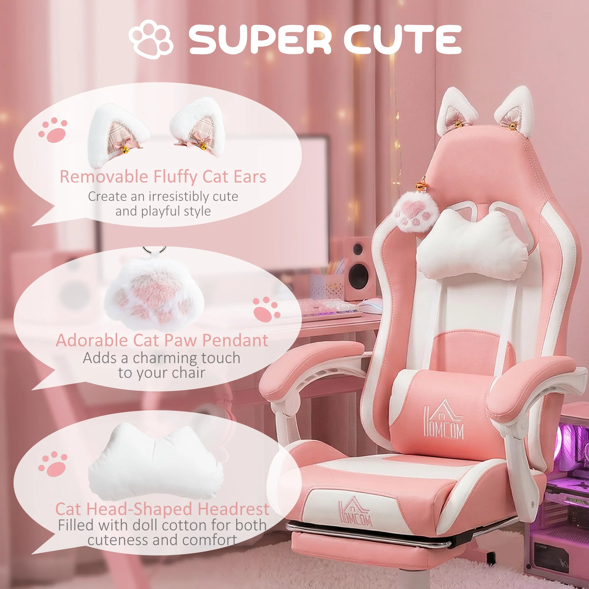 HOMCOM Gaming Chair with Footrest, Reclining Computer Chair