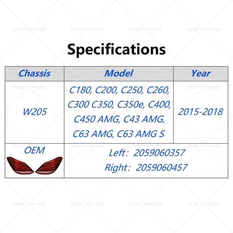 for 2015-2018 W205 Mercedes Benz C180 C200 C250 C260 C300 C350 C400 C43 C63 AMG LED Taillight Rear Light 2059060357 2049060457