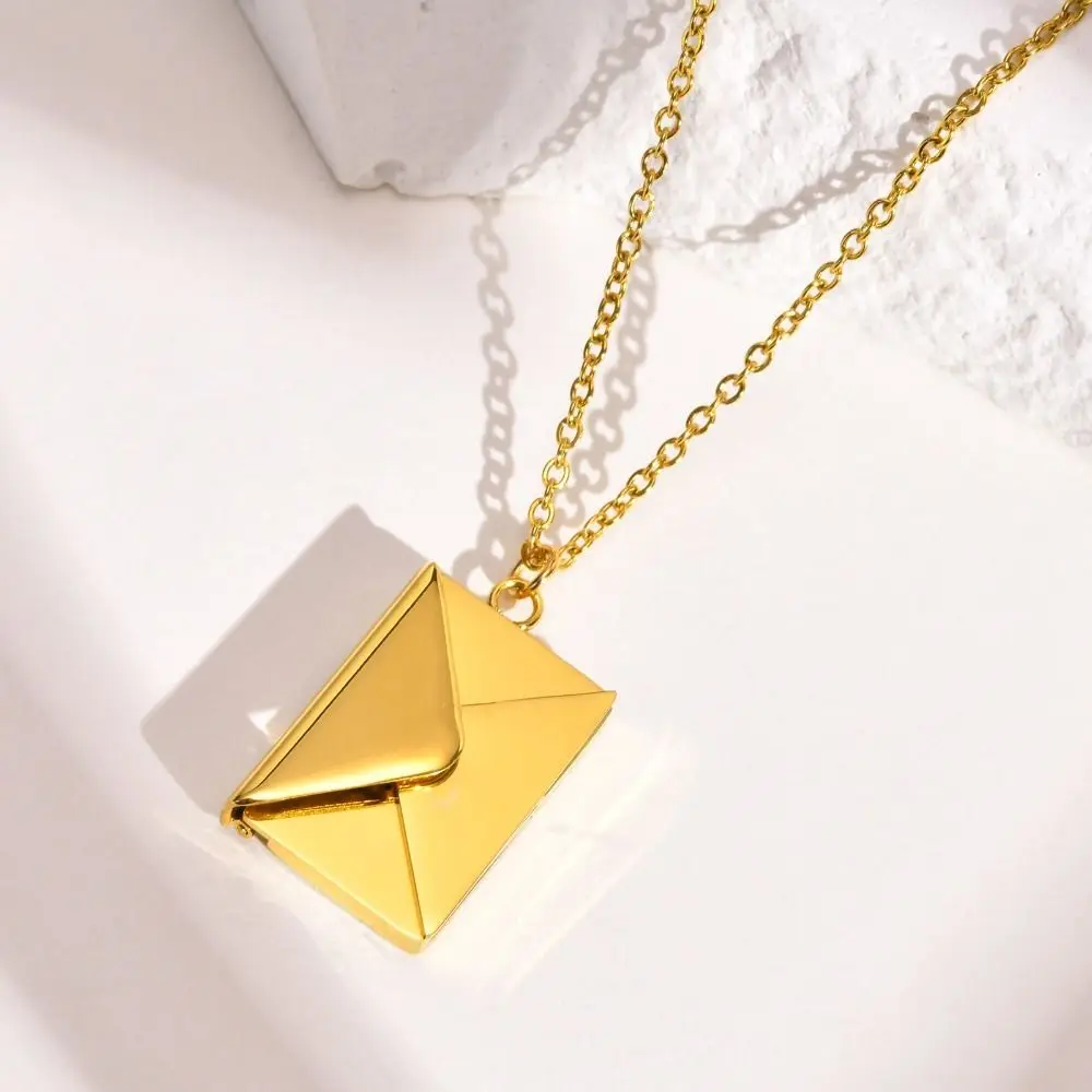 Fashion Confession Love Letter Pendant Neck Chain Colar Envelope Necklace Gold Color Ins Stainless Steel Jewelry Valentine Day