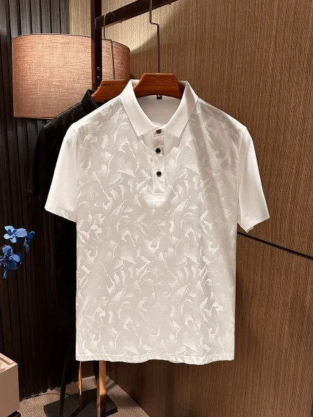 

Summer new men's silk mulberry silk short-sleeved polo shirt