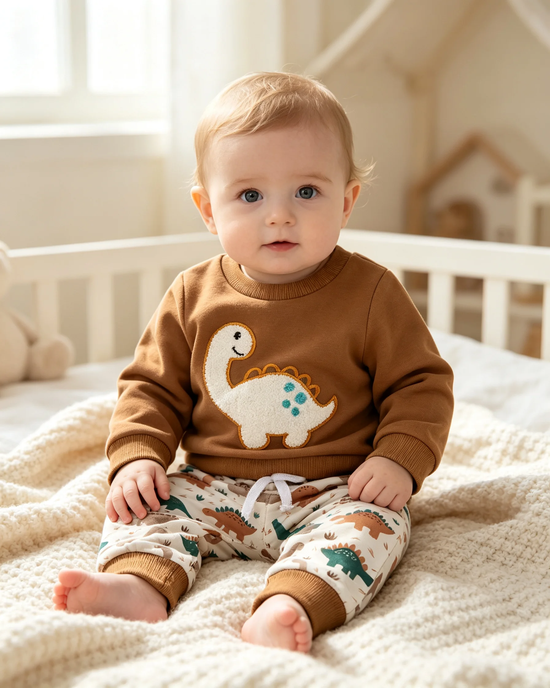 Spring and Autumn Newborn Baby Girls Hooded Animal Printed Long Sleeve Pants Fashion Set