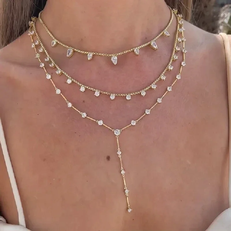 

New Fashion Women Wedding Long Luxury Necklace Paved 5A Cubic Zircon for Lady High Quality Jewelry Plated Gold Silver Wholesale