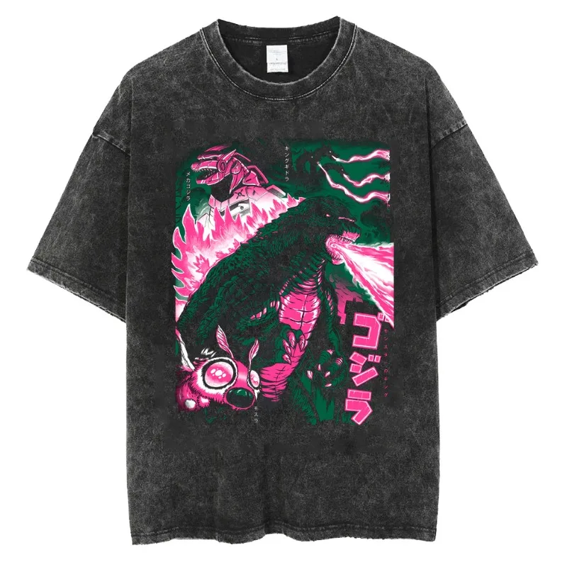 

2026 New Godzilla Hot T-Shirt Godzilla Monster Washed Old Cotton Vintage Loose T-Shirt Y2k Men T-shirt Short Sleeve Shirts Gifts