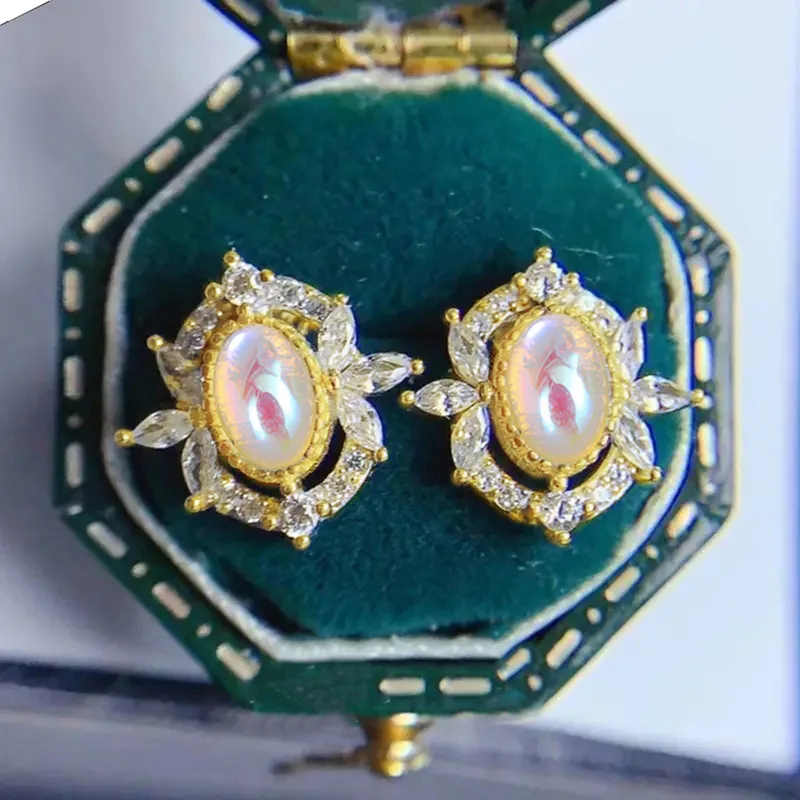 2026 New Moonstone Geometric Water Drop Earrings with High End Personality and Elegant Banquet Design Jewelry