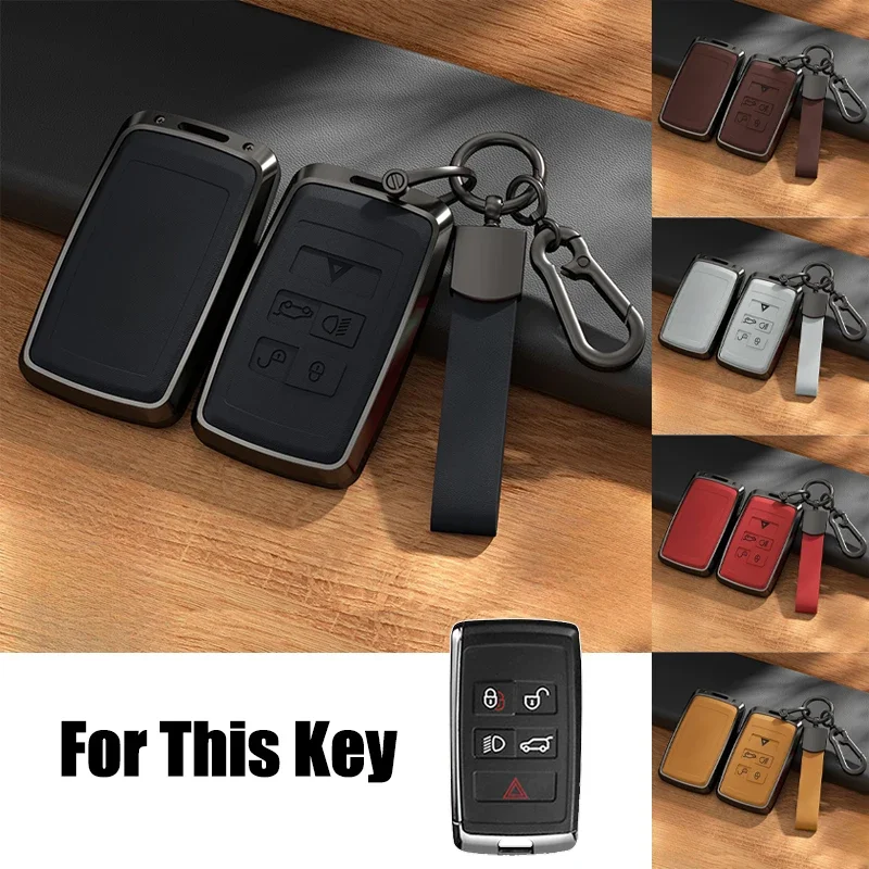 Aluminum Alloy Leather Car Remote Smart Key Case Cover Holder Keychain For Land Rover Range Rover Discovery 5 Sport Velar Evoque