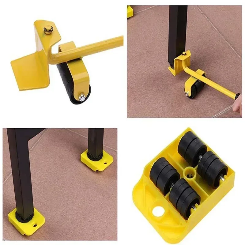 5PCS Moving Artifact Furniture Heavy Object Moving Tools Universal Wheels Roller Sliders Load Capacity Wheels Lifting Tool Lever