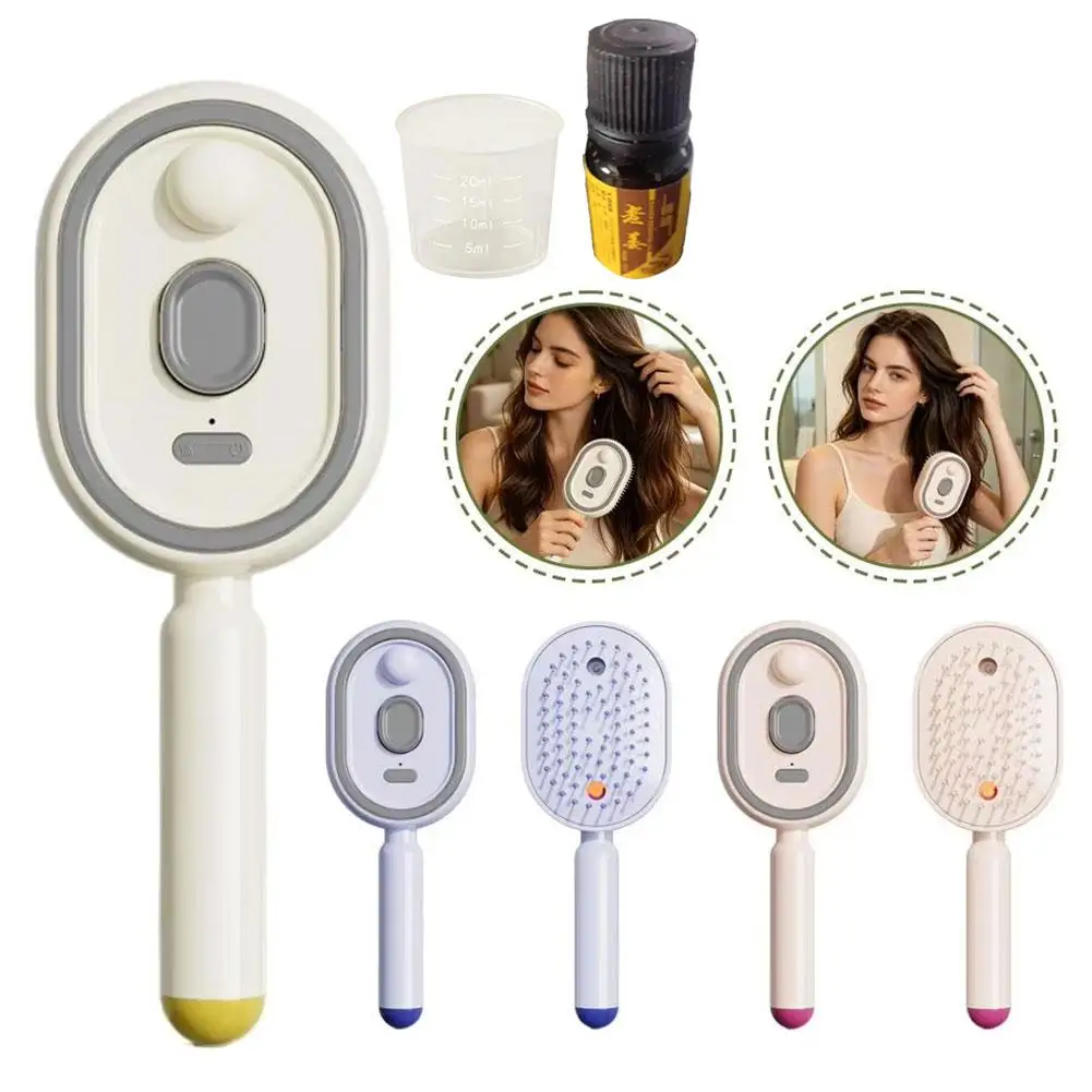 Electric Spray Air Cushions Massage Comb 3 in 1 Self Cleaning Steam Essential Oil Brush Rechargeable Spray Scalp Massager Combs