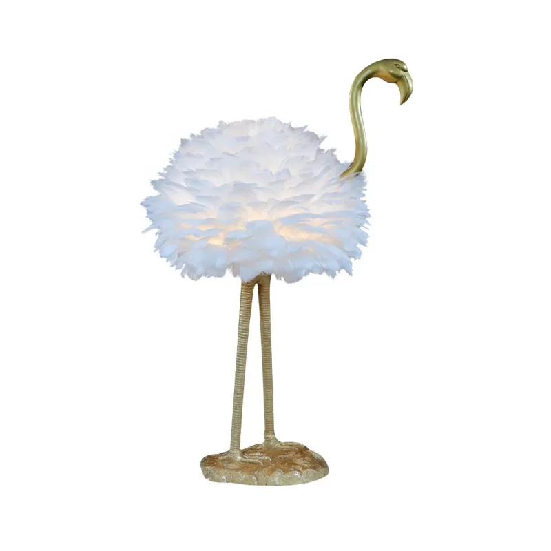 

Creative Nordic flamingo feather table lamp, pink, goose feather room ornament, bedroom lamp